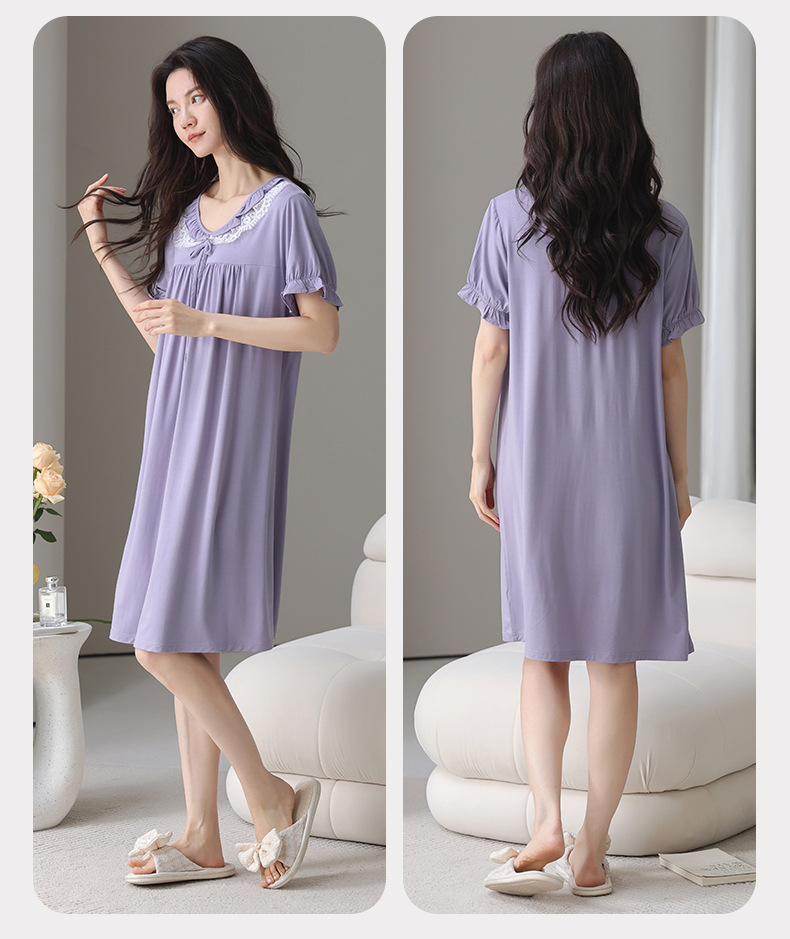 A light short-sleeved casual summer dress with a chest cushion for women. It can be worn as a mid-length skirt. It is made of modal cotton for summer home wear pic 29