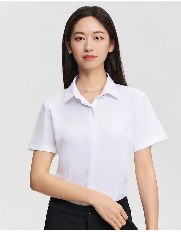 天丝棉男士衬衫短袖高级感夏天易打理职业通勤白色衬衣工装女批发详情7
