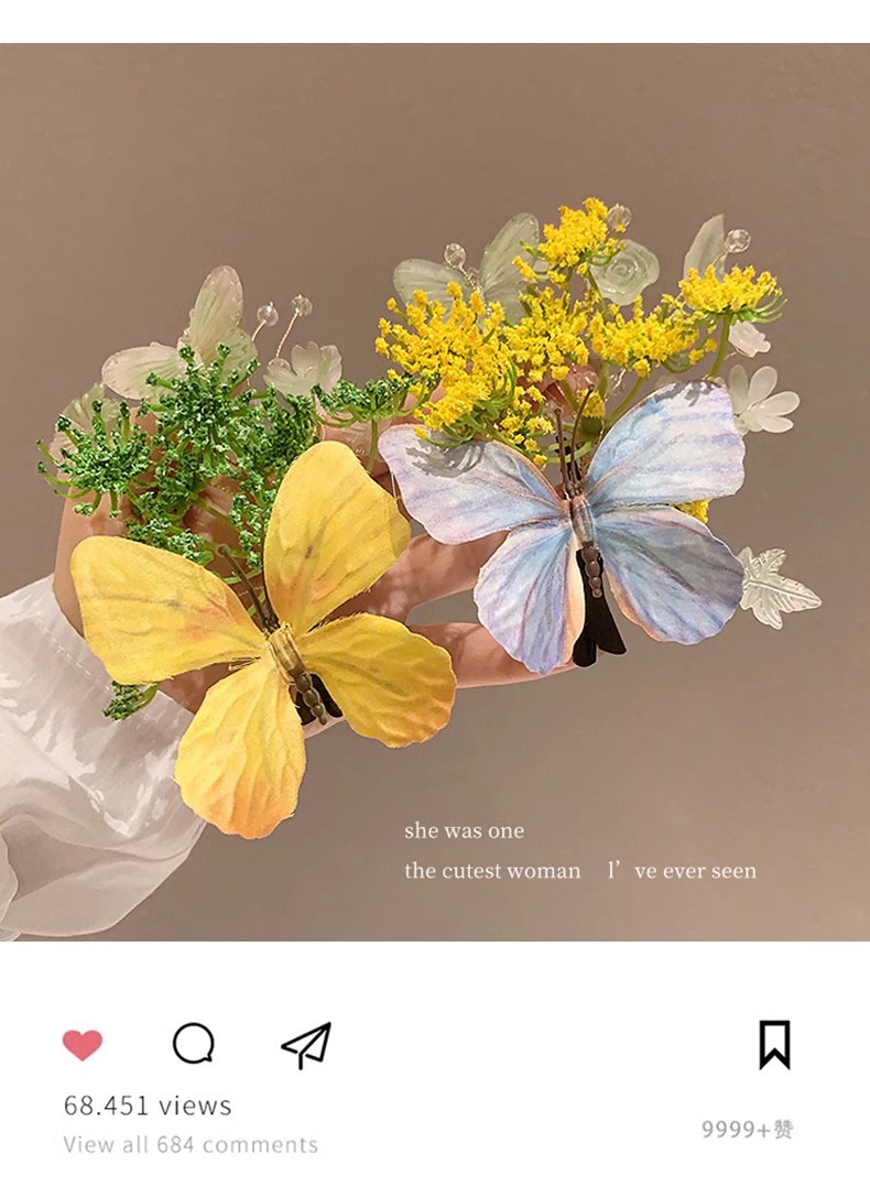 汉服发饰森系蝶恋花发夹汉服花枝配饰侧边夹头饰古风唐风古装发饰详情9