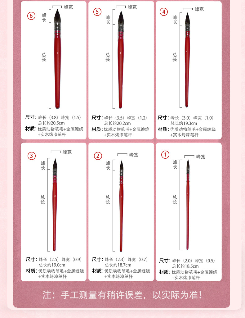 Boyi Xuan Red Fat Man Animal Hair lacquered Solid Wood Stick Single Round Peak Student art line watercolor brush pic 3