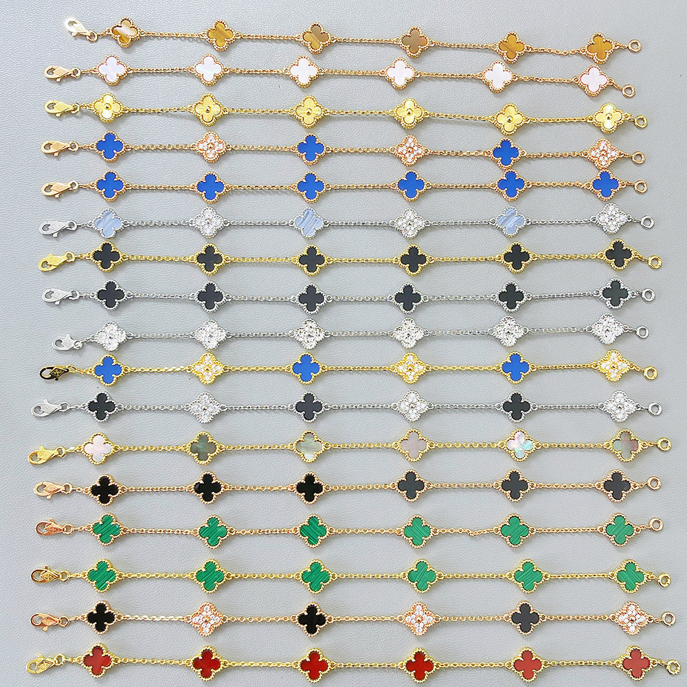 v金高版本厚镀18k金迷你五花六花四叶草手链不掉色高级感红玛瑙详情9