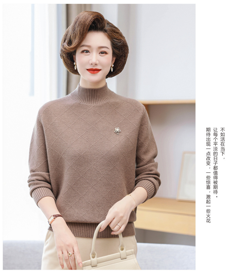 妈妈秋装上衣打底小衫洋气中年女长袖针织衫中老年秋冬保暖毛衣女详情20