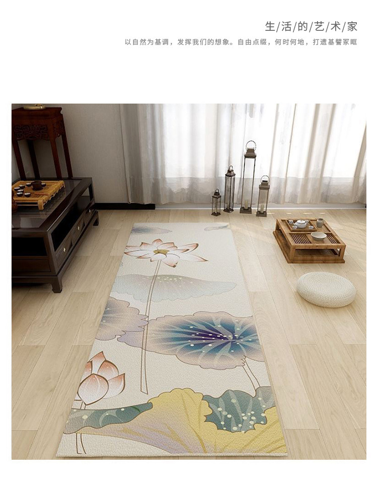 Modern Chinese-style lotus large prayer mat for home bedroom, long prayer mat, smooth crystal velvet large-sized lotus carpet pic 15