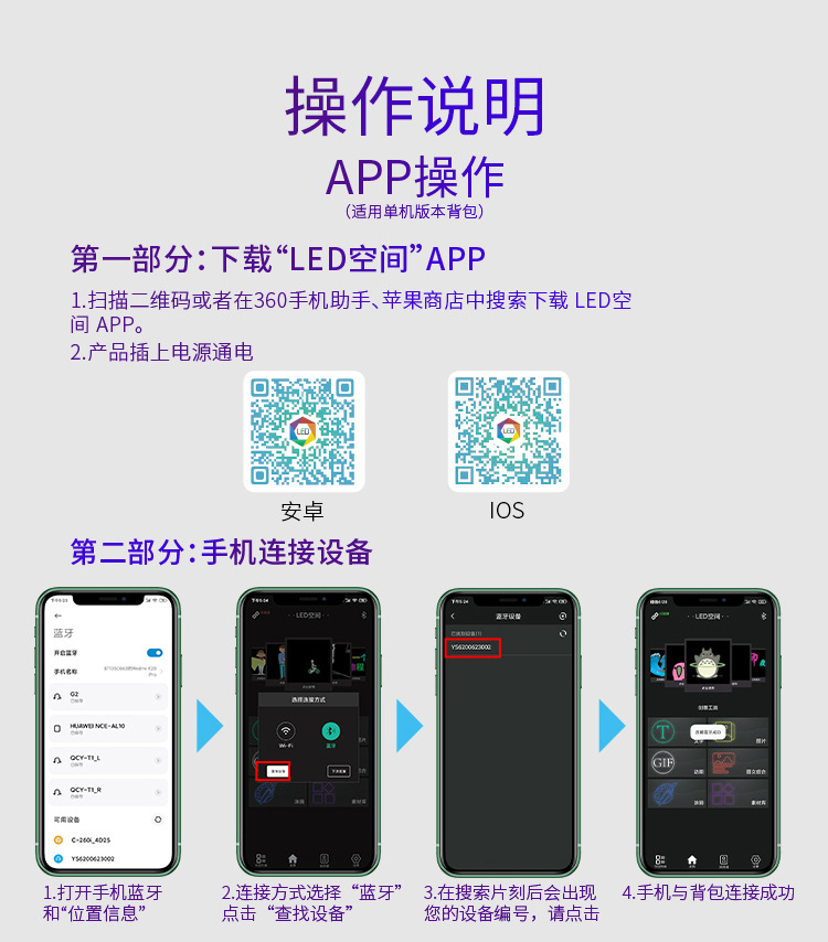 LOY发光led背包显示屏智能广告屏书包防水休闲DIY图案定制双肩包详情11