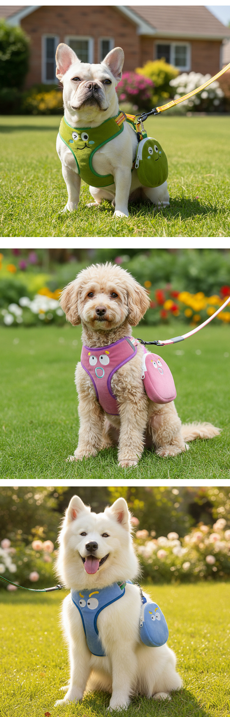 唛迪工厂宠物用品BSCI认证时尚新款刺绣表情高级面料可爱狗胸背详情6