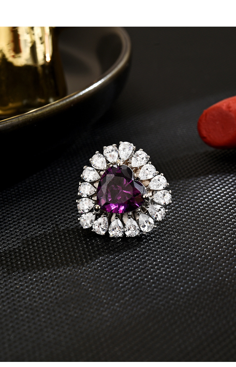 欧式风爱心磁吸扣优雅巴洛克轻奢紫爱心胸针高档心形百搭锆石配饰详情7