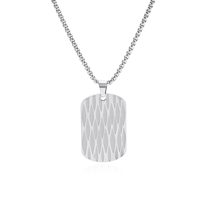 European and American accessories: Stainless steel water ripple military brand geometric square pendant necklace, cross-border light luxury European and American military brand necklace pic 3