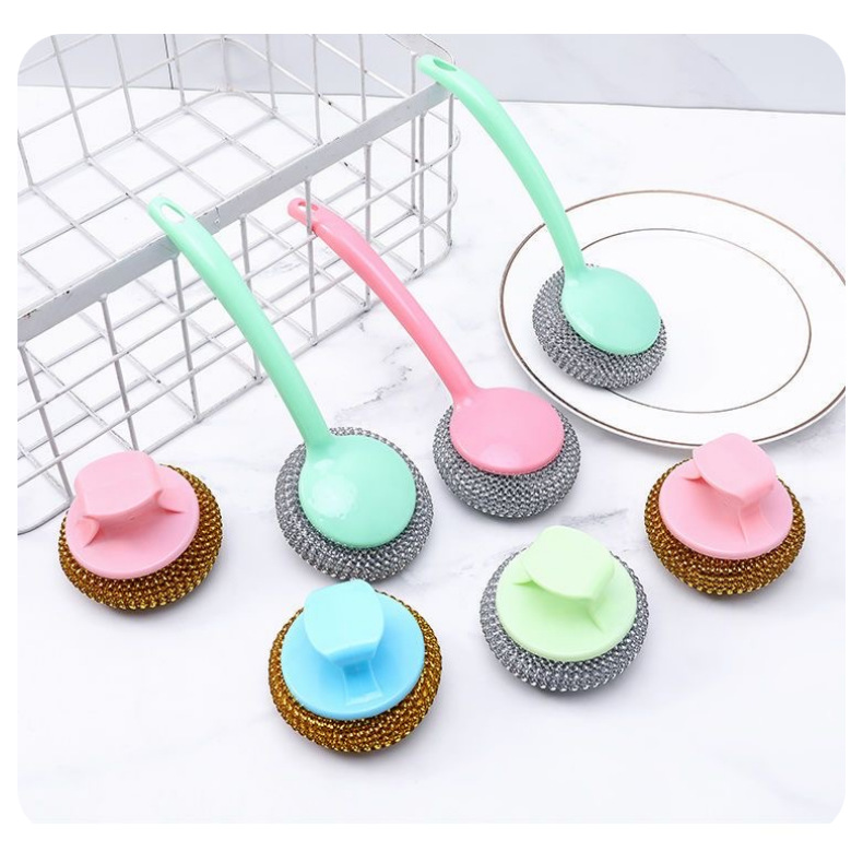 不粘锅钢丝球pet清洁球带手柄锅刷可拆洗pet钢丝球清洁球/刷详情5