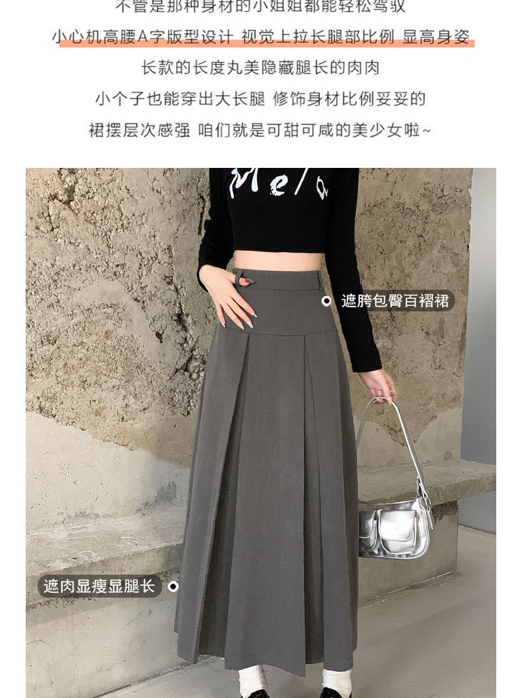 灰色百搭通勤高腰百褶半身裙女2025年春秋季宽松遮跨显瘦A字伞裙详情3