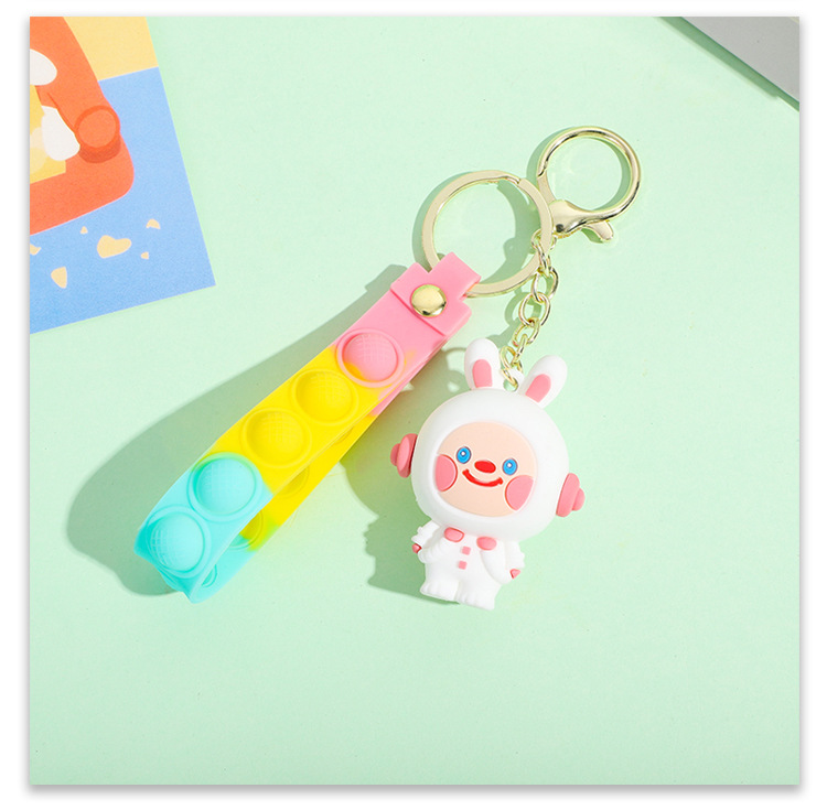 PVC soft rubber keychain, small pendant, doll wholesale, car key chain, hanging decoration, space rabbit cartoon keychain pic 17