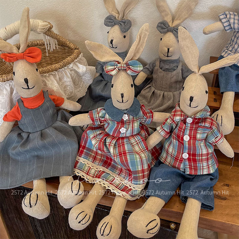 新款韩版秋季兔子玩偶布艺卡通童话儿童公仔可爱居家陪伴摆件配饰布艺复古兔子玩偶 格纹条纹装扮多款式 温馨可爱装饰送礼公仔详情2