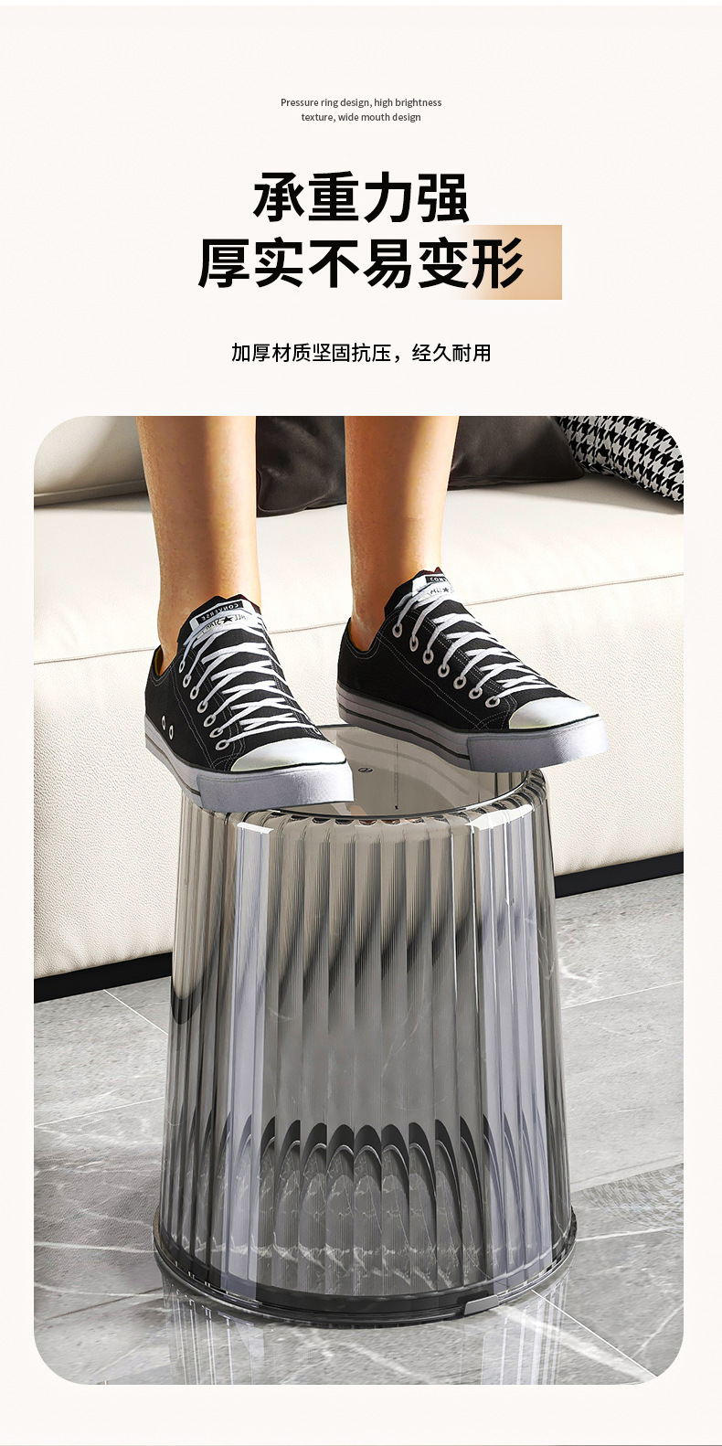 Transparent trash can, home living room, light luxury kitchen, toilet, bathroom, bedroom, office, large paper basket with pressure ring pic 5