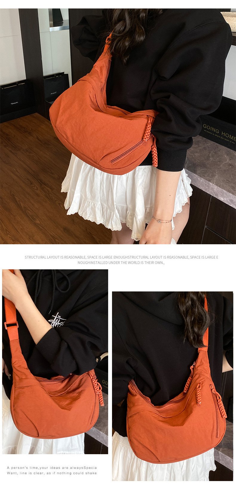 Japanese minimalist large-capacity crossbody bag for girls, 2024 new style student small crossbody bag, single-shoulder fabric bag, versatile dumpling bag for girls pic 27