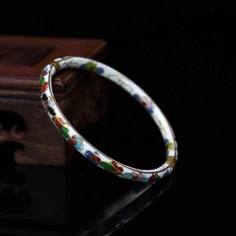 Beijing Cloisonne vintage collectibles, classical ethnic style copper body cloisonne enamel jewelry open bracelet pic 8