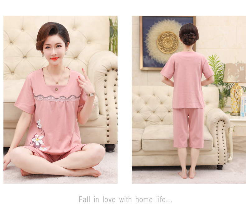 Middle-aged and elderly women wear summer short-sleeved, thin cotton clothes. Middle-aged women wear summer round-neck home clothes. Grandmothers and the elderly pic 68
