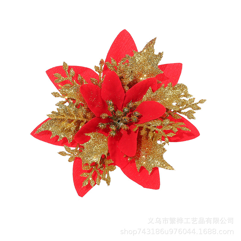 圣诞节金粉圣诞花 圣诞树仿真花装饰配件 商场酒店橱窗场景布置详情10