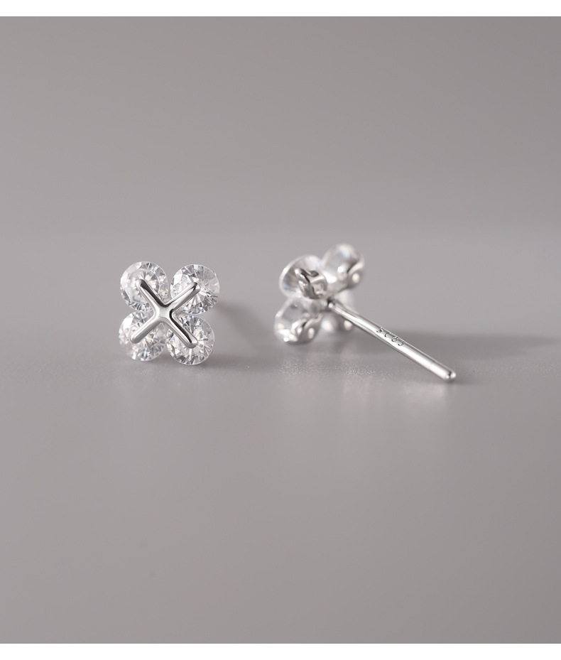 925 sterling silver four-leaf clover Zircon stud earrings for women, simple and niche design, fashionable and individual basic earrings 8937A pic 12