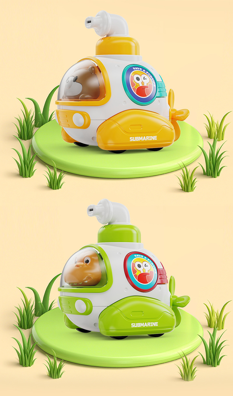 儿童益智惯性车玩具卡通潜水艇按压车口哨恐龙小熊玩具车跨境批发详情10