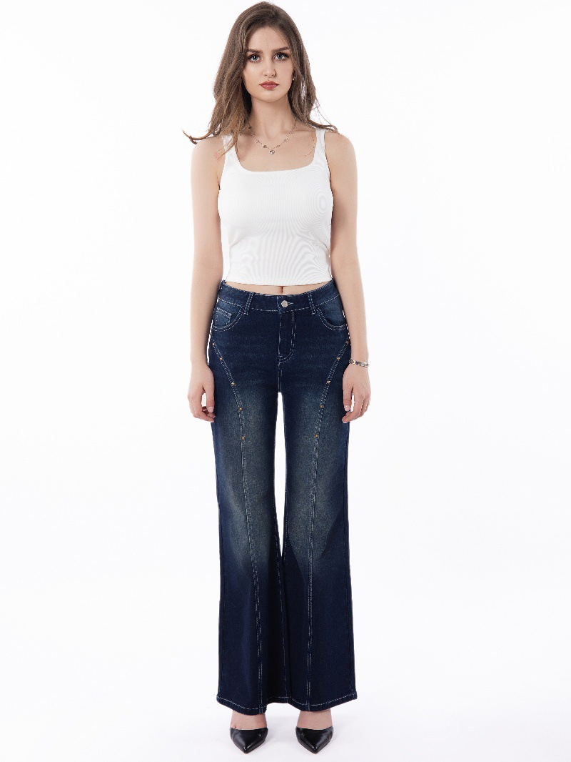 Cross-border 2025 nuevo comercio exterior europa y Estados Unidos ropa de mujer retro holgada micro trompe jeans mujeres casual versátil mop pants pic 3
