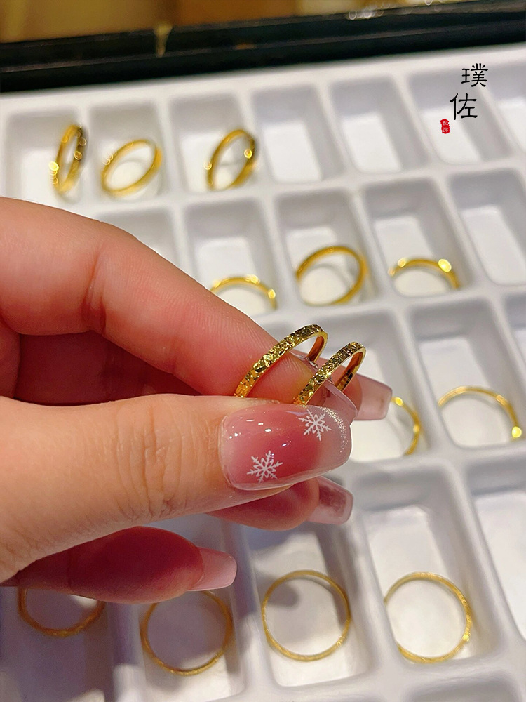 金店同款碎碎冰戒指碎冰冰金色男女款镜面指环满天星条戒送礼详情6