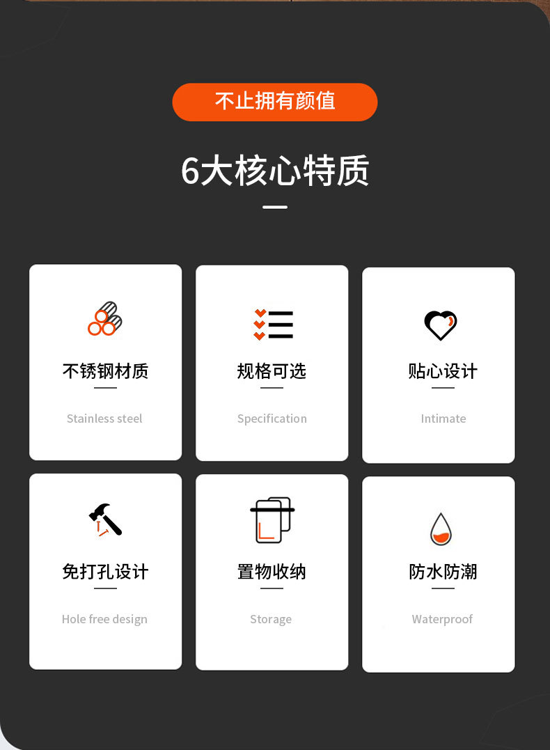 厂家不锈钢单杆双层毛巾架厨房浴室免打孔毛巾挂杆橱柜门背式挂架详情2