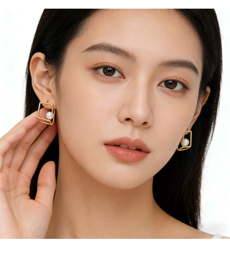 Hyacinth Korean minimalist style stud earrings, internet-famous, super fairy-like, versatile pearl earrings, fashionable and versatile geometric earrings pic 7