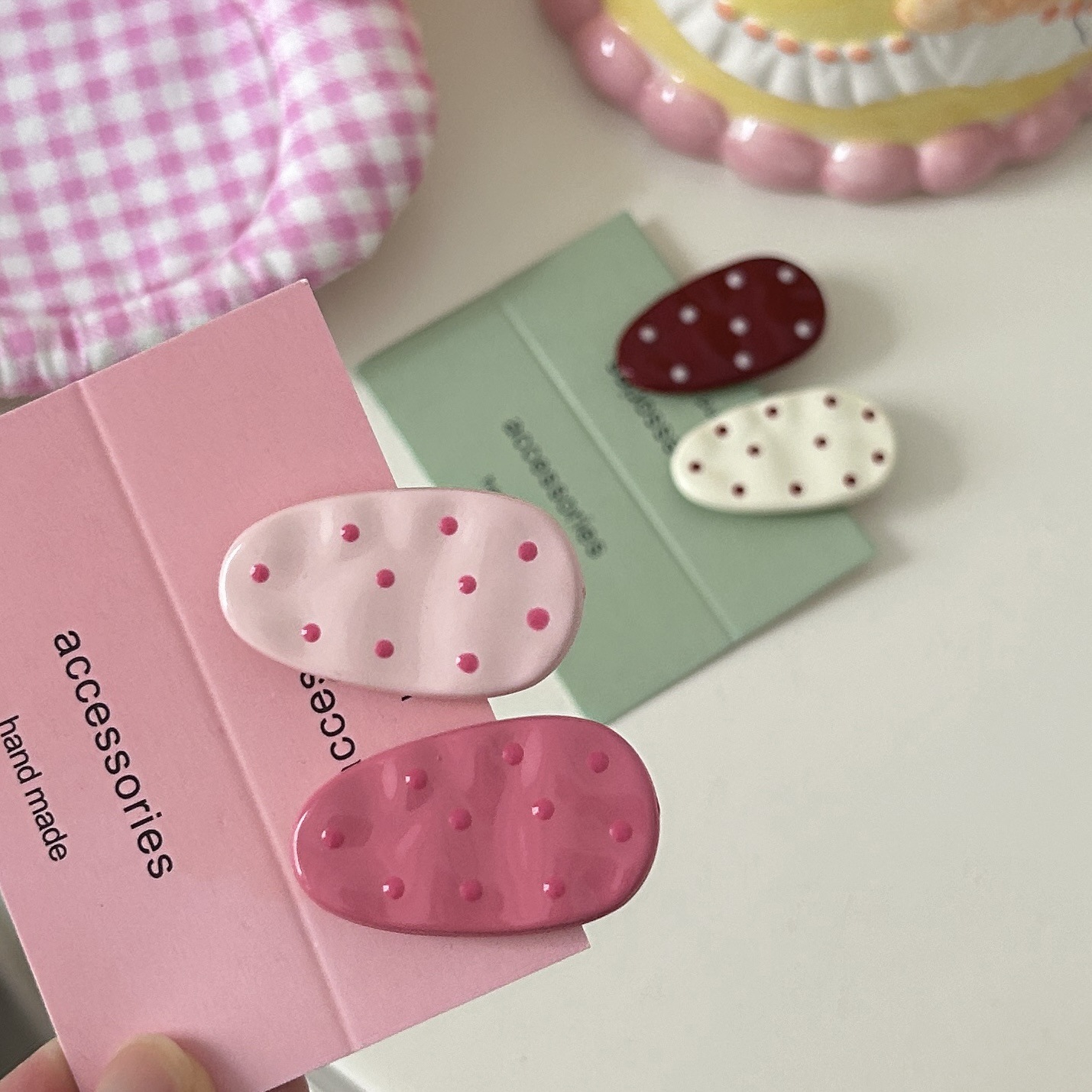 DD Dot Oval Clip, simple Japanese and Korean polka dot water drop duckbill clip, ins simple and versatile fringe clip, small clip pic 7