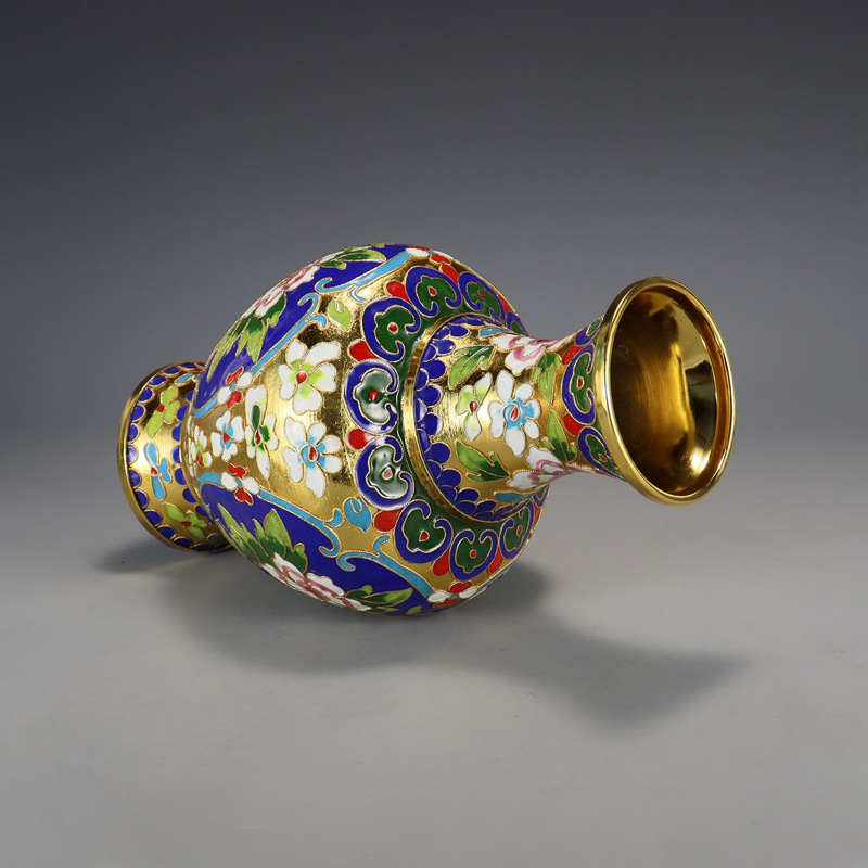 Beijing Jingtai Blue Vase Ornament, craft gift, cloisonne enamel filigree silver blue Flower blooming, auspicious Zhou Ware Lei Vase pic 17