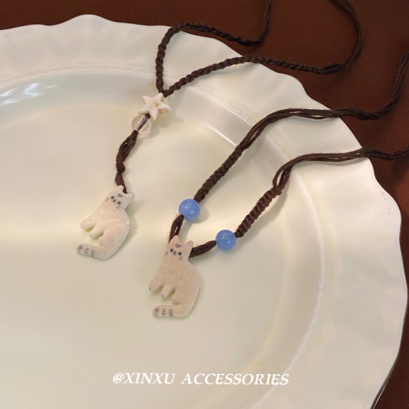 「小猫椰碎」可爱卡通猫咪吊坠项链2024新款秋冬编织高级个性项链详情1