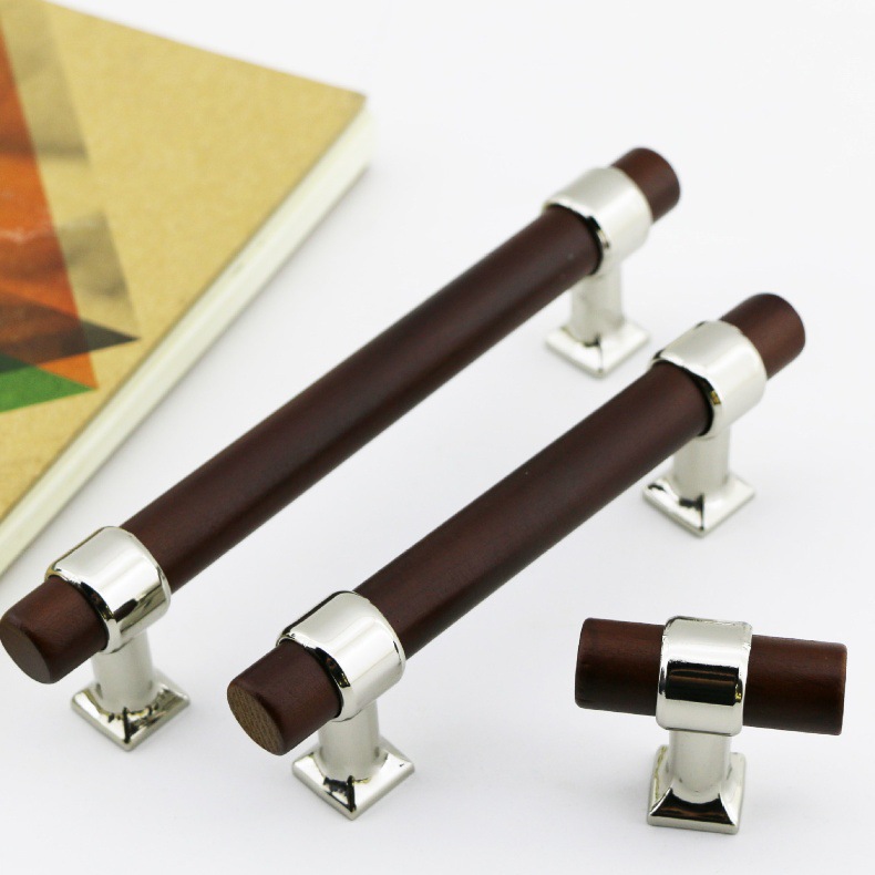 深蓝家现货实木榉木五金木把手酒柜厨柜衣柜门抽屉拉手红木胡桃木详情4