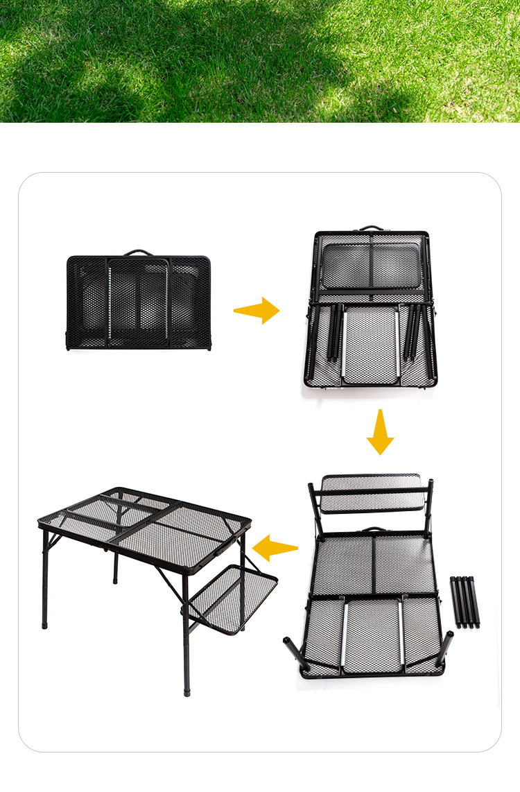 Barbecue folding table, camping storage rack, portable lightweight aluminum alloy, vehicle-mounted hand-held picnic and camping iron net table pic 2