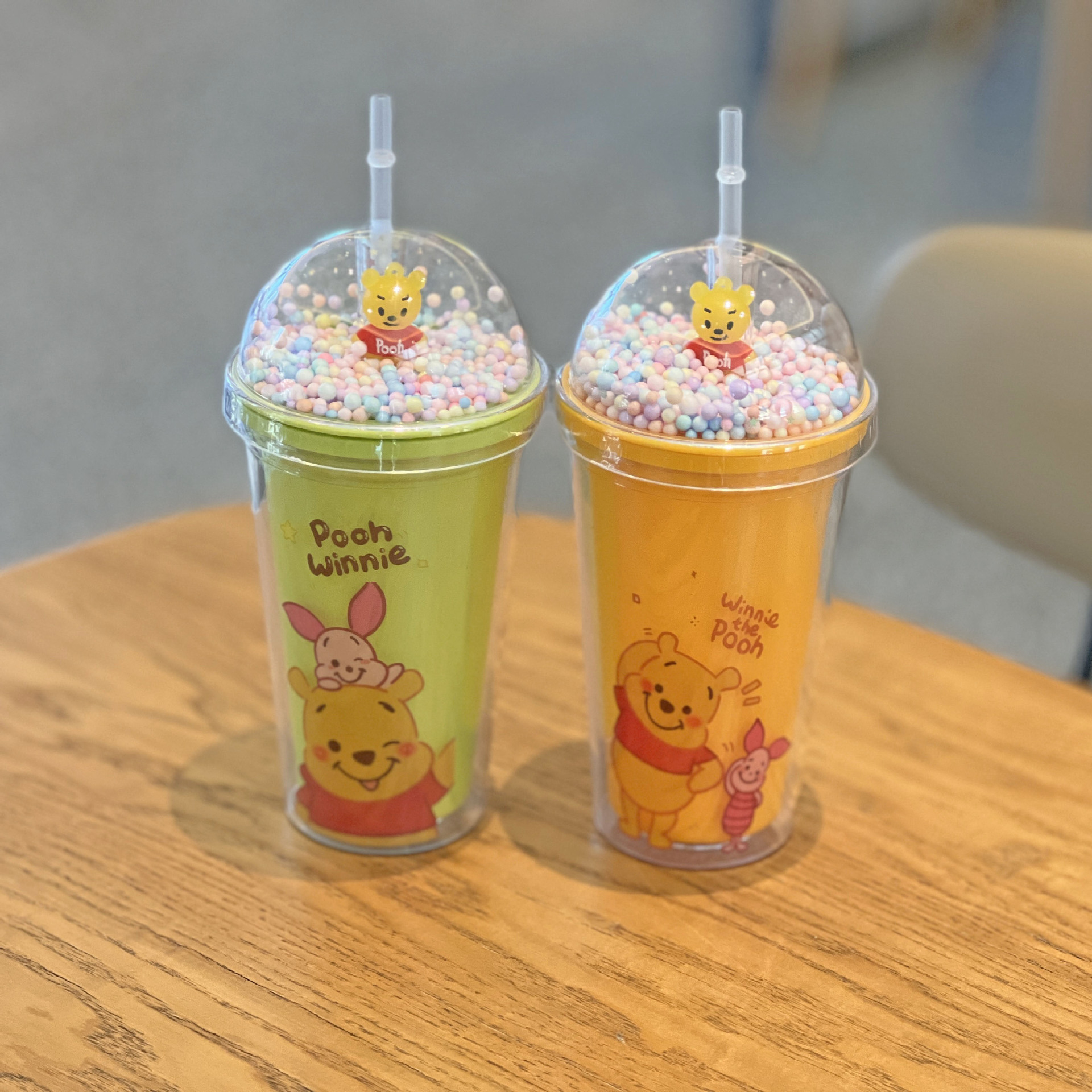 跨境新款冰裂碎冰杯双层塑料水杯批发网红卡通小熊塑料吸管杯茶杯详情8