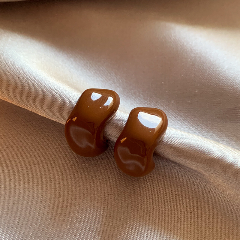 银针咖色滴油波浪弯曲耳钉复古轻奢耳环简约气质高级感耳饰批发女详情7