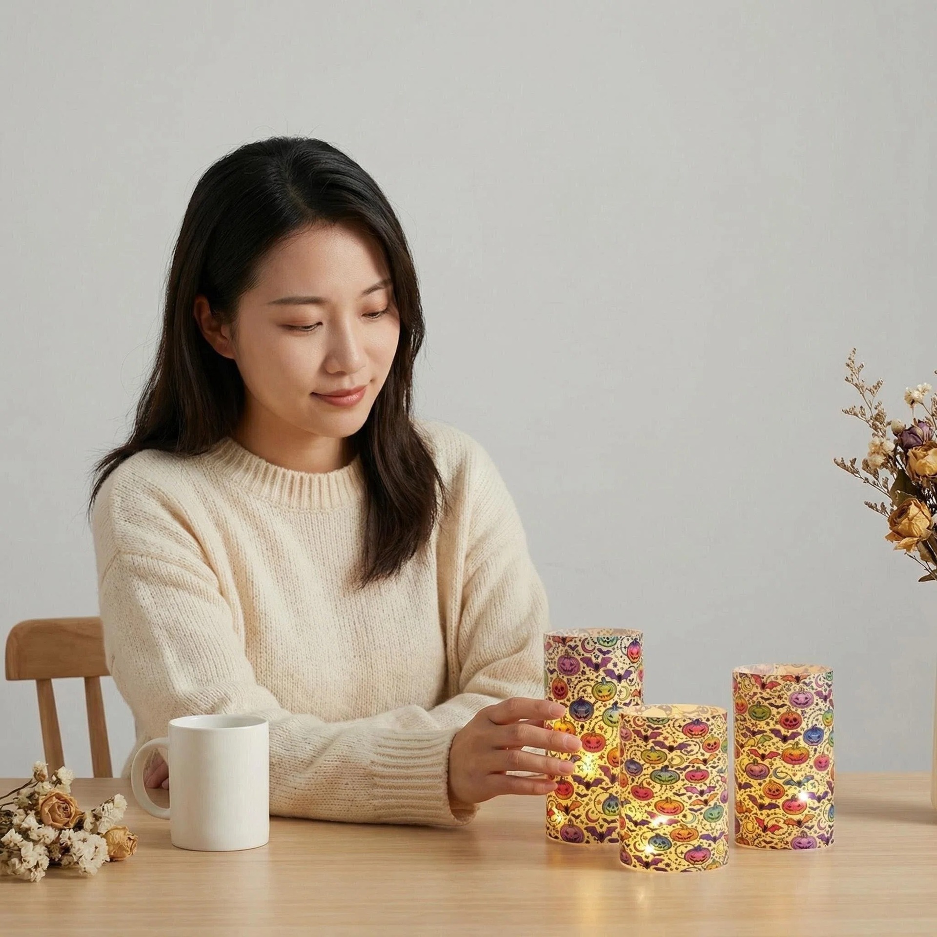 UV打印新款魔鬼南瓜可更换图案发光摆件蜡烛7.5电子蜡烛工厂直销详情5