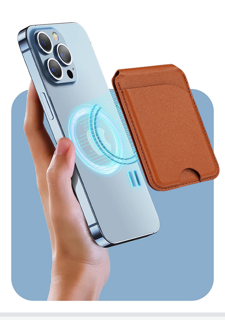 跨境欧美时尚磁吸卡包Magsafe强磁环保PU皮五金转轴折叠支架卡套详情3