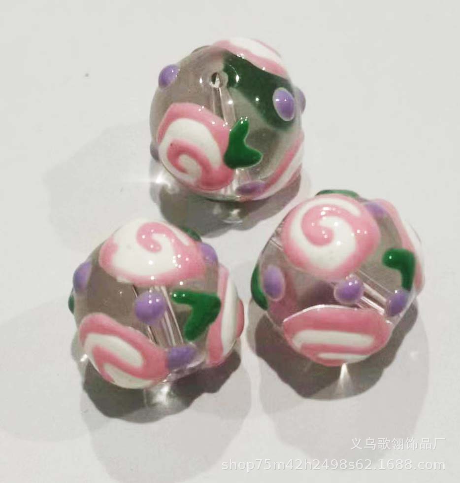可爱玫瑰花珠  纯手工滴油手绘琉璃圆珠diy 手工串珠手机链项链手详情3