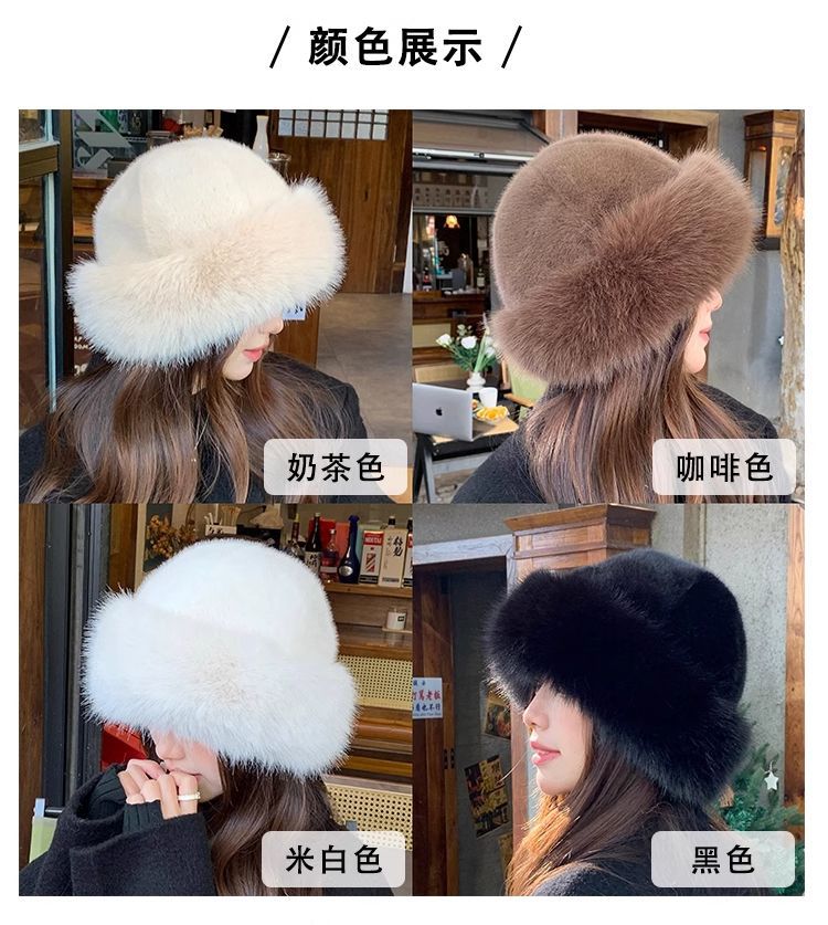 跨境毛绒新款蒙古帽子秋冬防寒保暖加厚盆帽冬季护耳狐狸毛渔夫帽详情8