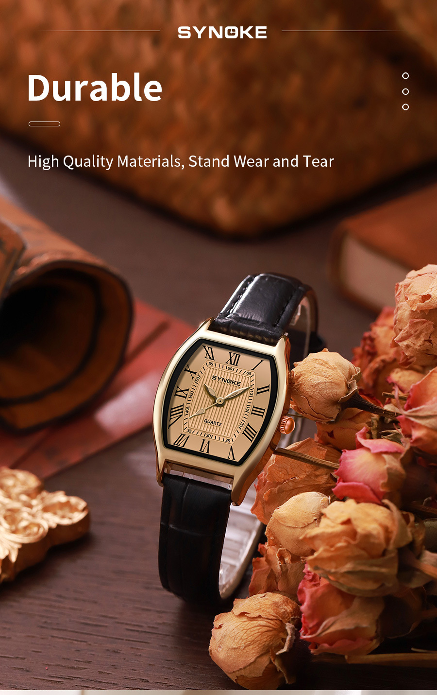 SYNOKE vintage barrel-shaped quartz watch for ladies, fashionable Roman numeral dial, light luxury wristwatch for students pic 22