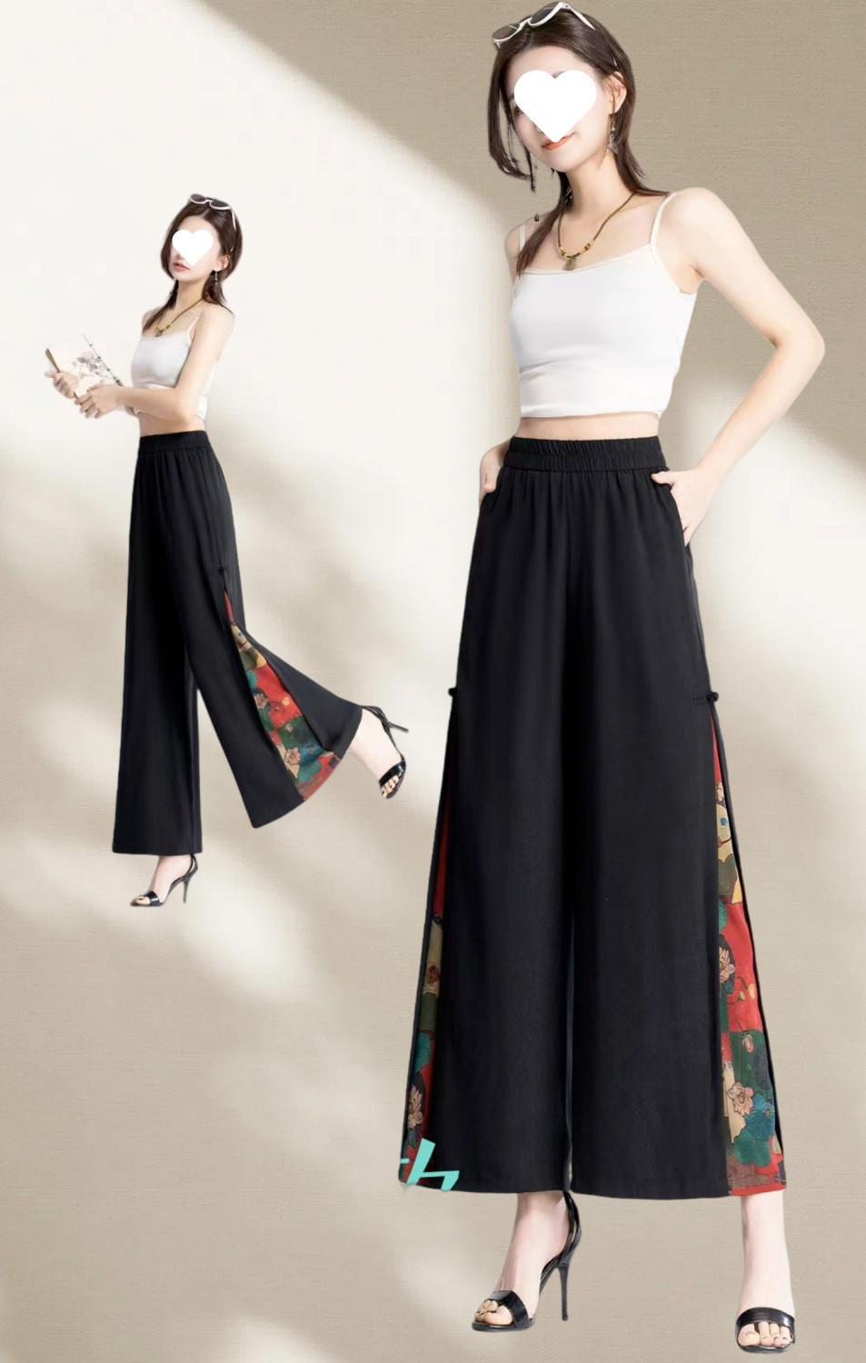 国潮【古风古韵阔腿裤】夏季新款中国风裙裤女高腰薄款绣花开叉阔腿裤详情8