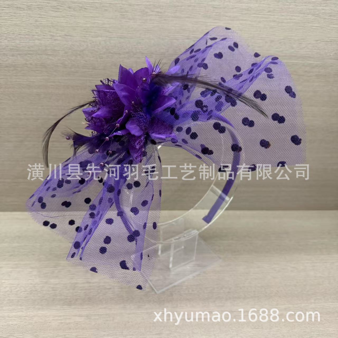复古风羽毛花朵网纱发箍新娘婚礼礼帽旅拍头饰饰品发饰头纱详情2