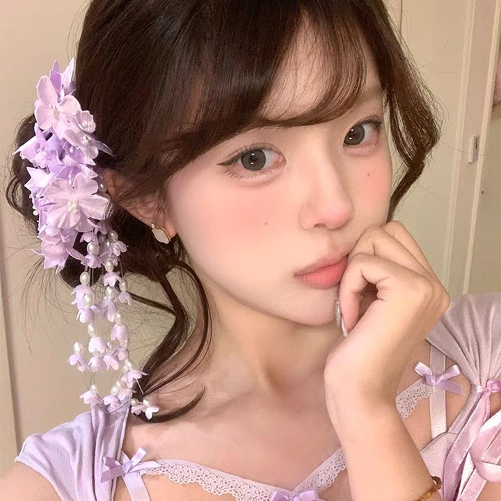 超仙氛围感仿真百合花朵发夹唯美高级感后脑勺盘发鲨鱼夹发抓头饰详情18