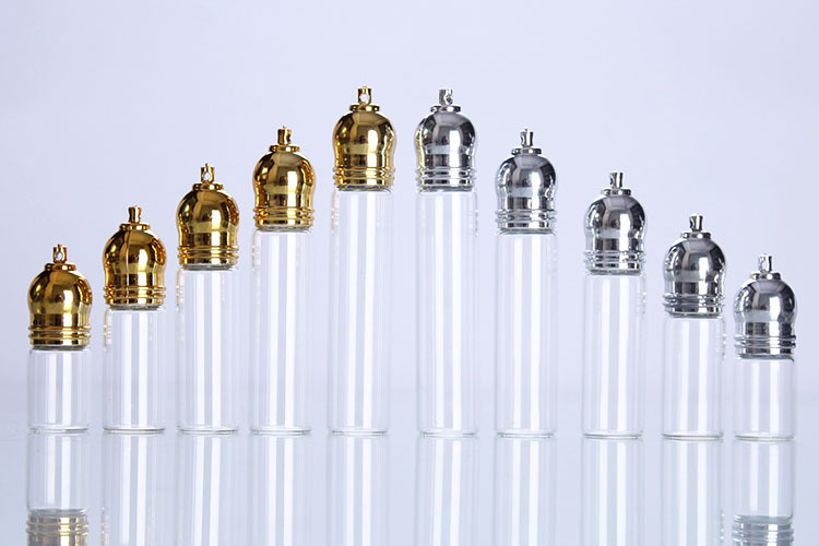 Factory wholesale 16mm diameter gold and silver bright color plastic cap screw mouth mini tube glass bottle pendants pic 1