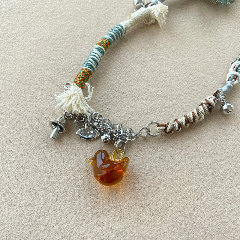 手工编织琉璃小鸟项链彩色多巴胺ins风锁骨链长度随心调时尚颈链详情9