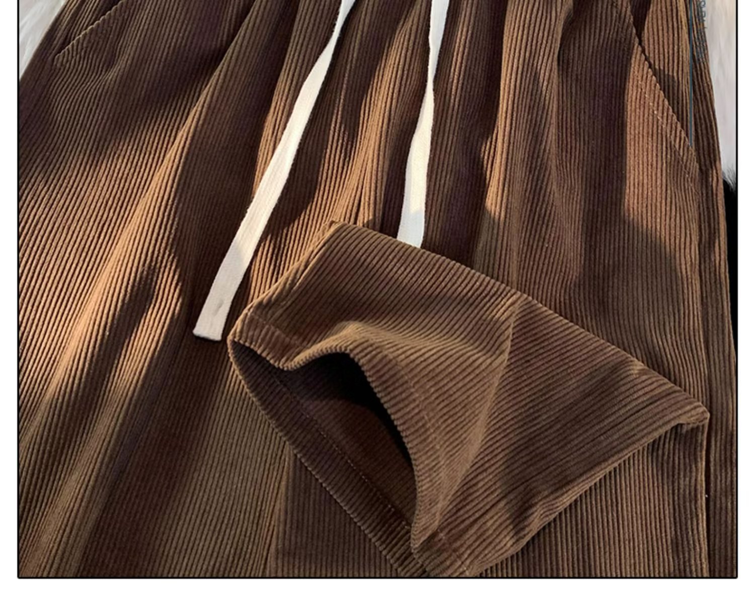 棕咖色灯芯绒裤子男2023秋季新款垂坠感高级感阔腿裤男裤一件代发详情5