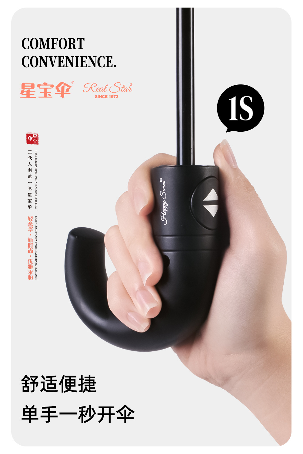 弯把三折自动伞深色英伦弯柄伞21吋自开收加厚碰击布雨伞外贸现货详情6