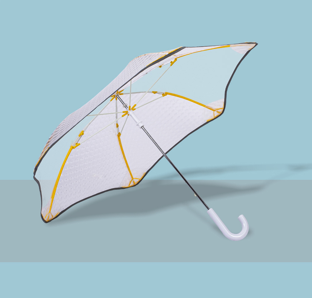 日韩儿童伞透明圆通带反光条雨伞手动推拉黄色伞架3D炫彩图案详情19