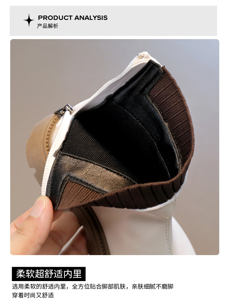 女童靴子儿童马丁靴2023秋冬新款中大童女孩短靴纯色毛线口中筒靴详情4