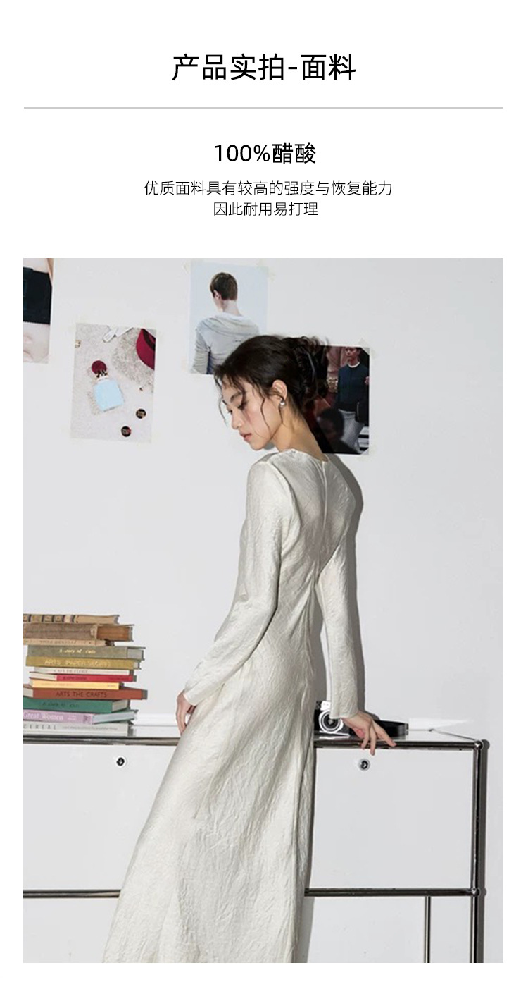 French elegant, fashionable, form-fitting and high-end satin pleated triacetate long-sleeved dress, a new autumn long dress for children pic 39