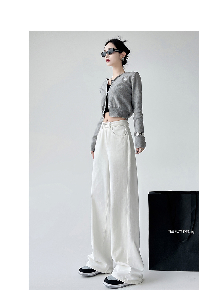 白色阔腿牛仔裤女秋季2025年新款梨形身材高腰宽松拖地直筒裤子女详情26