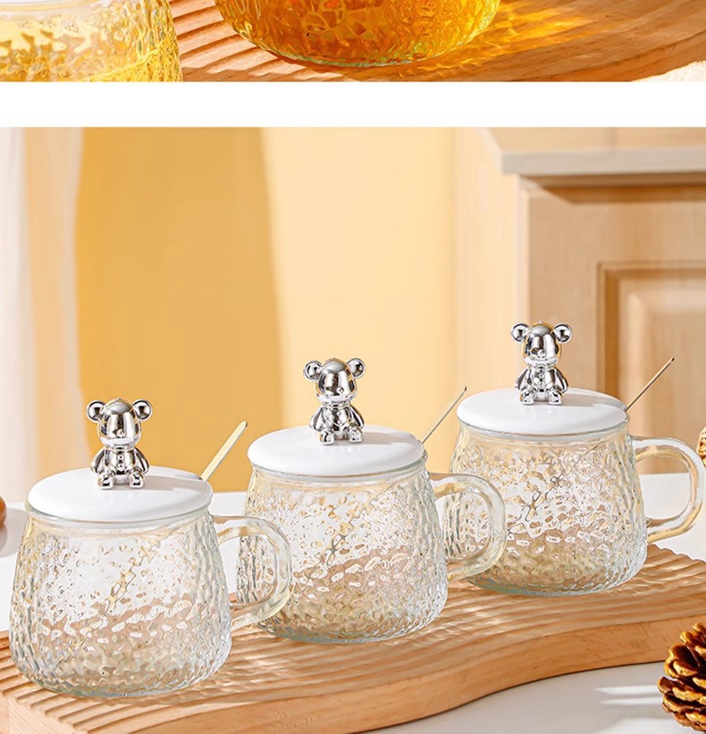 马克杯高颜值小熊杯办公室咖啡杯水杯伴手礼玻璃杯把手花茶杯子详情21